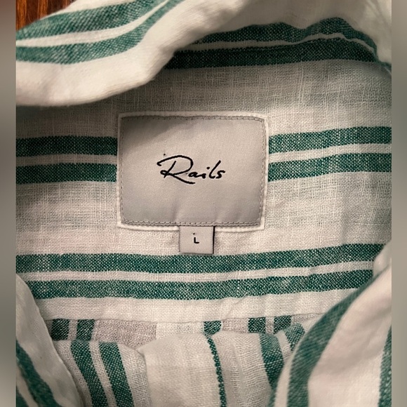 RAILS Charli Button Down Shirt Cordova Stripe Green and White Linen Rayon - Picture 6 of 8